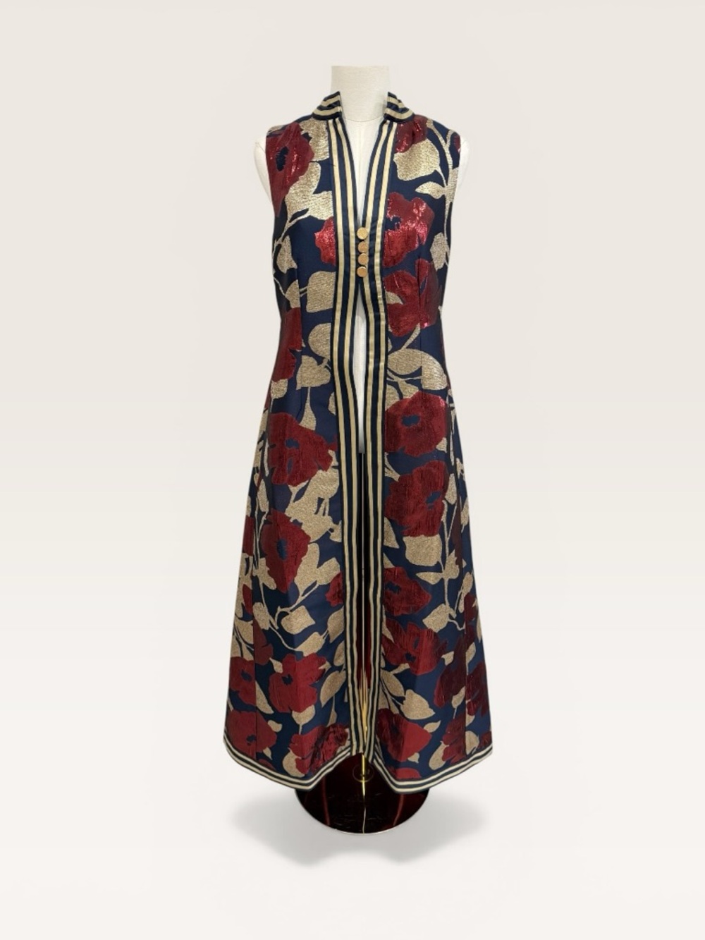 FRANCES VALENTINE Susie Metallic Floral Sleeveless A-Line Maxi Jacket Size 6 NWT - Picture 5 of 16